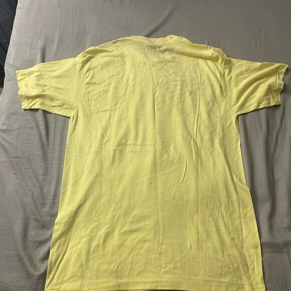 80s vintage custom canary yellow Hanes Fifty-Fifty tee shirt with splash print - Picture 6 of 12